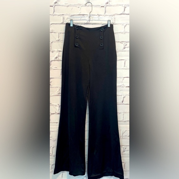 Waverly Grey Black Satin Flare High Waist Pants with side zip closure - Size 8 - Picture 1 of 5